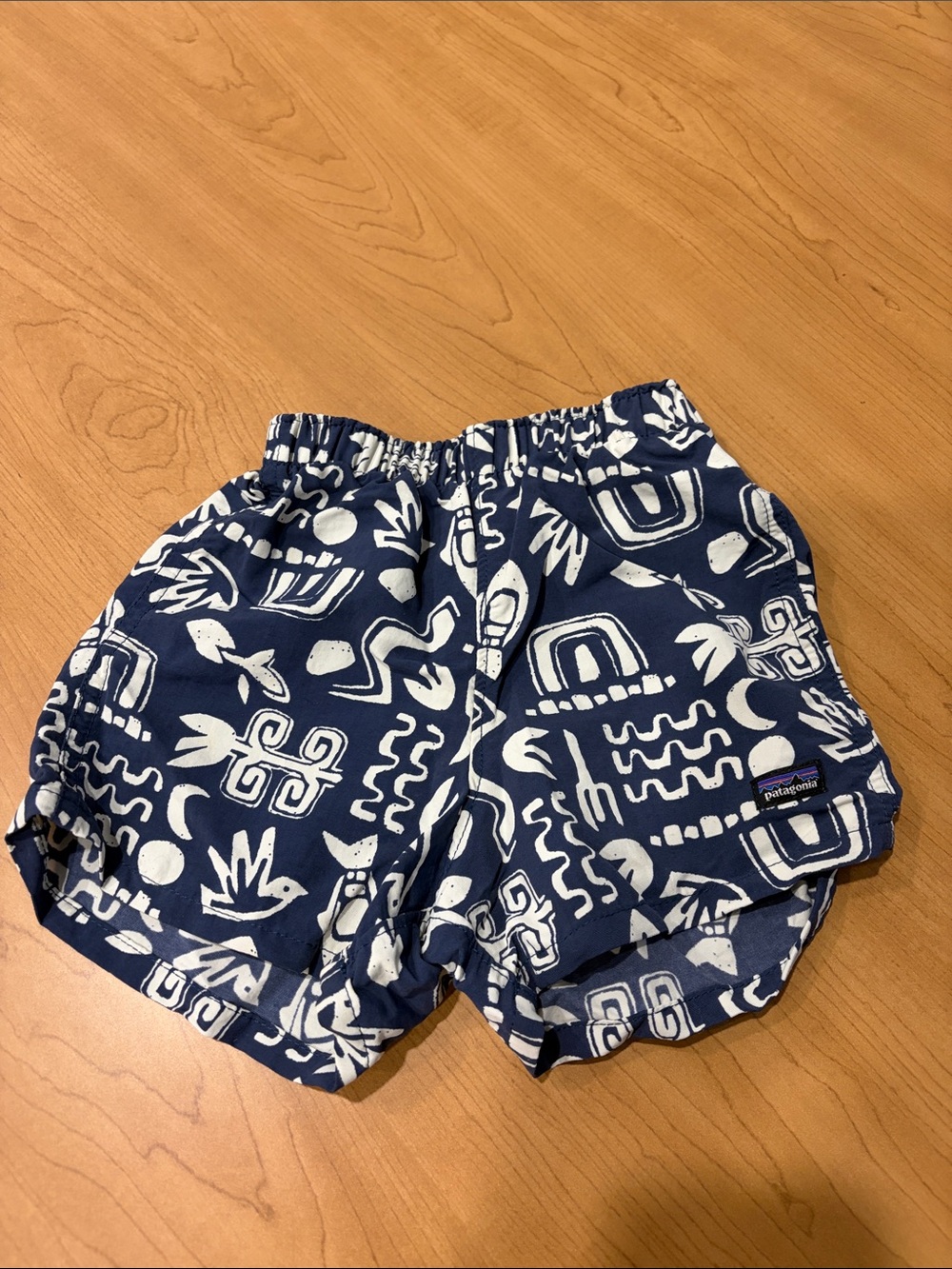 Patagonia Navy Blue & White Printed Elastic-Waist Kids Baggies